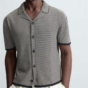 NWT Zara Cotton Blend Terrycloth Casual Button Down Collared Spring Summer Large